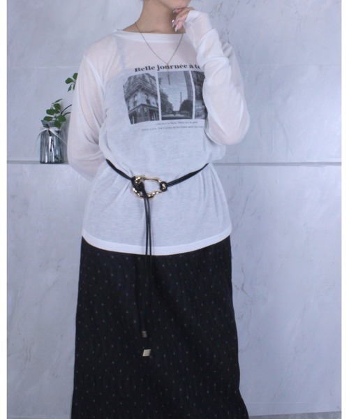 amini（アミニ）の「シアーフライスPTカットソー（Tシャツ/カットソー・レディース・オフホワイト/ブラック・MEDIUM）」の16枚目の写真