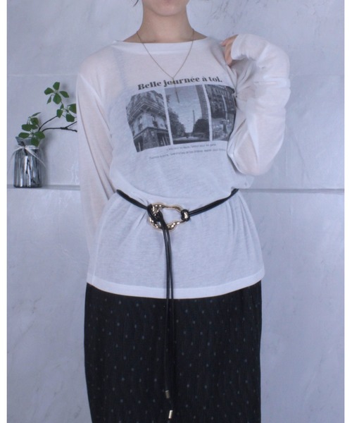 amini（アミニ）の「シアーフライスPTカットソー（Tシャツ/カットソー・レディース・オフホワイト/ブラック・MEDIUM）」の17枚目の写真