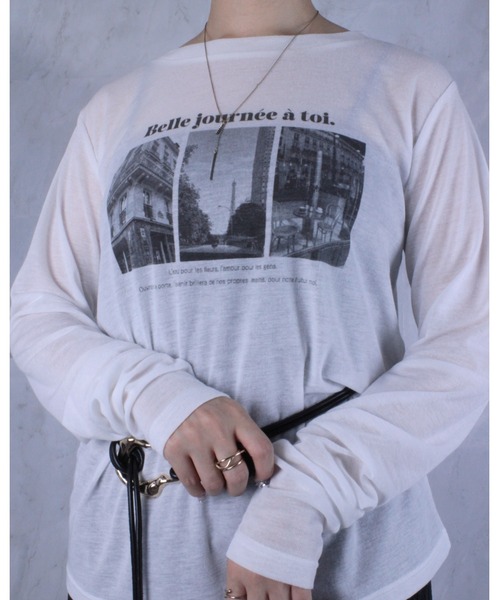amini（アミニ）の「シアーフライスPTカットソー（Tシャツ/カットソー・レディース・オフホワイト/ブラック・MEDIUM）」の8枚目の写真