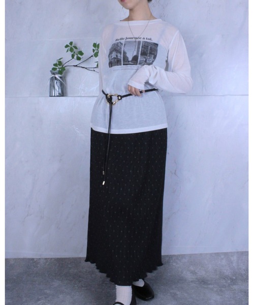 amini（アミニ）の「シアーフライスPTカットソー（Tシャツ/カットソー・レディース・オフホワイト/ブラック・MEDIUM）」の22枚目の写真