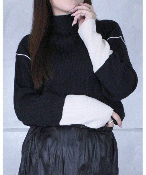 amini(アミニ)の「モックネックバイカラーニットトップス(ニット/セーター・レディース・ブラック系その他/グレー系その他/ホワイト系その他/ブラウン系その他・FREE)」の2枚目の写真