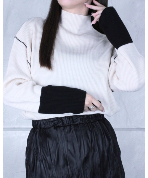 amini(アミニ)の「モックネックバイカラーニットトップス(ニット/セーター・レディース・ブラック系その他/グレー系その他/ホワイト系その他/ブラウン系その他・FREE)」の19枚目の写真