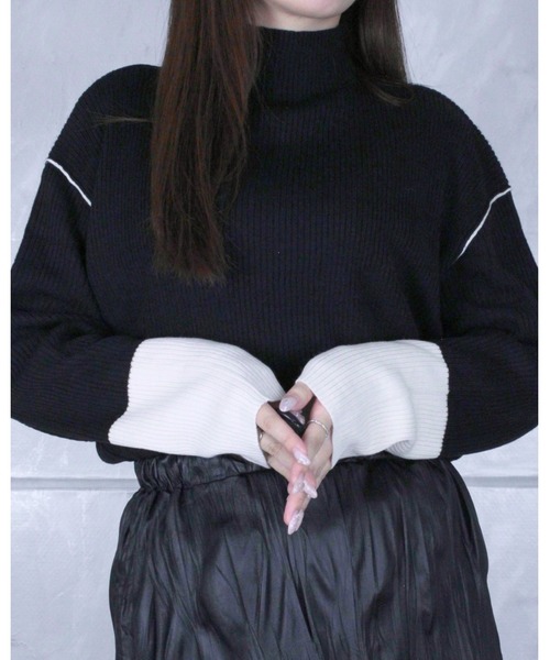 amini(アミニ)の「モックネックバイカラーニットトップス(ニット/セーター・レディース・ブラック系その他/グレー系その他/ホワイト系その他/ブラウン系その他・FREE)」の9枚目の写真