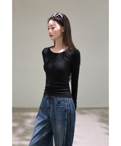 Bifrost(ビフレスト)の「万能スモールラウンドネックカットソー(Tシャツ/カットソー・レディース・ブルー/ネイビー/ピンク/ホワイト/グレー/ブラック・FREE)」の9枚目の写真