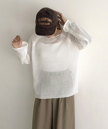 ラウンドネックメッシュオーバーサイズニット(chiica select) / メッシュニット 長袖 シアー 透かし編み ローゲージ プルオーバー