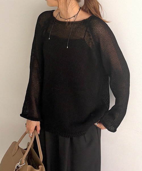 ISOOK（アイスー）の「ラウンドネックメッシュオーバーサイズニット(chiica select) / メッシュニット 長袖 シアー 透かし編み ローゲージ プルオーバー（ニット/セーター・レディース・ホワイト/ブラック・FREE）」の20枚目の写真