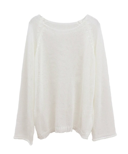 ISOOK（アイスー）の「ラウンドネックメッシュオーバーサイズニット(chiica select) / メッシュニット 長袖 シアー 透かし編み ローゲージ プルオーバー（ニット/セーター・レディース・ホワイト/ブラック・FREE）」の9枚目の写真