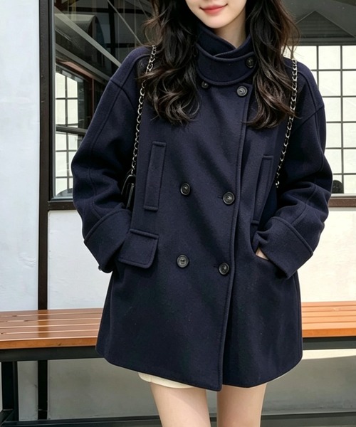 FAVORITO(ファヴォリート)の「スタンドカラーダブルブレストメルトンコート(その他アウター・レディース・ダークブルー・F)」の4枚目の写真