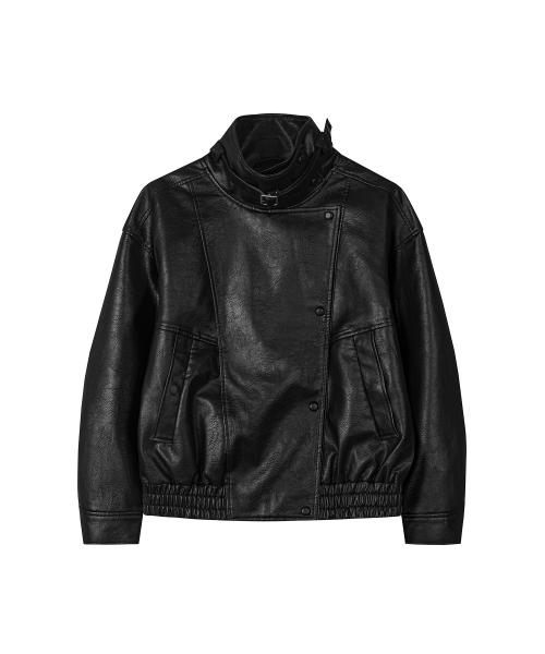 SECONDMONO（セカンドモノローグ）の「ハイネックレザーブルゾン [ブラック]_SEWJK007BLACK（ライダースジャケット・レディース・その他・F）」の5枚目の写真