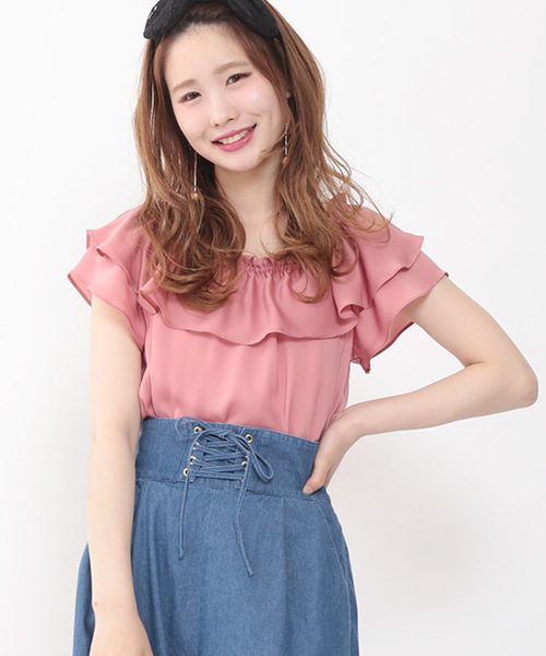 one after another NICE CLAUP（ワンアフターアナザーナイスクラップ）の「いろいろ素材ザビエルブラウス（シャツ/ブラウス・レディース・ネイビー/オフホワイト/ブラック/ピンク・FREE）」の4枚目の写真