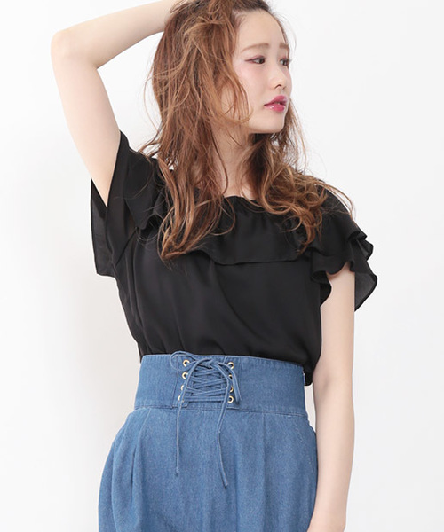 one after another NICE CLAUP（ワンアフターアナザーナイスクラップ）の「いろいろ素材ザビエルブラウス（シャツ/ブラウス・レディース・ネイビー/オフホワイト/ブラック/ピンク・FREE）」の2枚目の写真