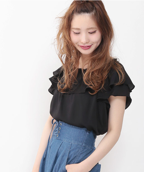 one after another NICE CLAUP（ワンアフターアナザーナイスクラップ）の「いろいろ素材ザビエルブラウス（シャツ/ブラウス・レディース・ネイビー/オフホワイト/ブラック/ピンク・FREE）」の15枚目の写真