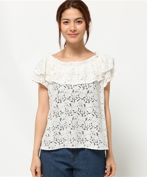 one after another NICE CLAUP（ワンアフターアナザーナイスクラップ）の「いろいろ素材ザビエルブラウス（シャツ/ブラウス・レディース・ネイビー/オフホワイト/ブラック/ピンク・FREE）」の5枚目の写真