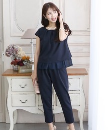 PourVous | 【結婚式・デイリー】ぺプラム風レースが背中も魅せるパンツセットアップ(パンツドレス)