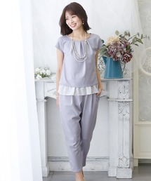 PourVous | 【結婚式・デイリー】ぺプラム風レースが背中も魅せるパンツセットアップ(パンツドレス)