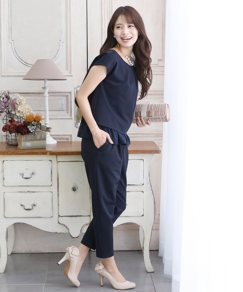 PourVous（プールヴー）の「タイト フォーマル セレモニー ロング丈&結婚式 フリル セットアップ パーティー パンツドレス オケージョンドレス お呼ばれ 七五三 ママ お宮参り 学校行事 二次会 成人式 （パンツドレス・レディース・ブラック/ネイビー/グレー・XL/L/M/S/XXL/4L）」の21枚目の写真