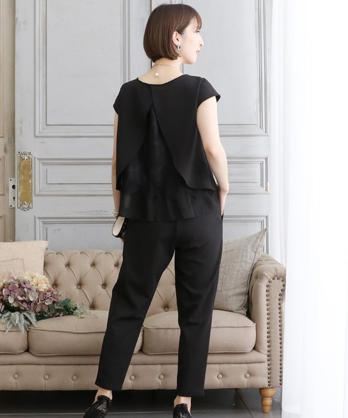 PourVous（プールヴー）の「タイト フォーマル セレモニー ロング丈&結婚式 フリル セットアップ パーティー パンツドレス オケージョンドレス お呼ばれ 七五三 ママ お宮参り 学校行事 二次会 成人式 （パンツドレス・レディース・ブラック/ネイビー/グレー・XL/L/M/S/XXL/4L）」の16枚目の写真