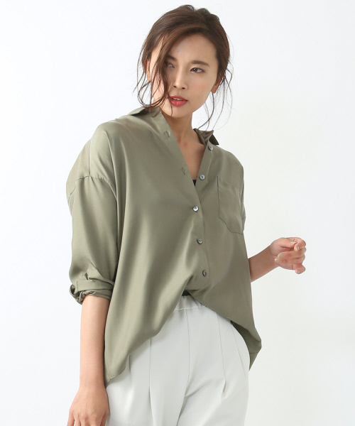 qualite（カリテ）の「ドレープビックブラウス（シャツ/ブラウス・レディース・ダークブラウン/カーキ・2）」の3枚目の写真