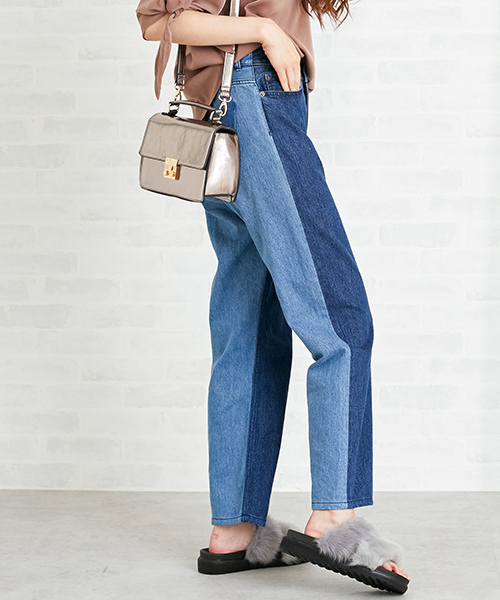 N.（N. Natural Beauty Basic）（エヌエヌナチュラルビューティーベーシック）の「バイカラーリメイクデニム（デニムパンツ・レディース・ブルー/ブラック・SMALL/MEDIUM）」の2枚目の写真