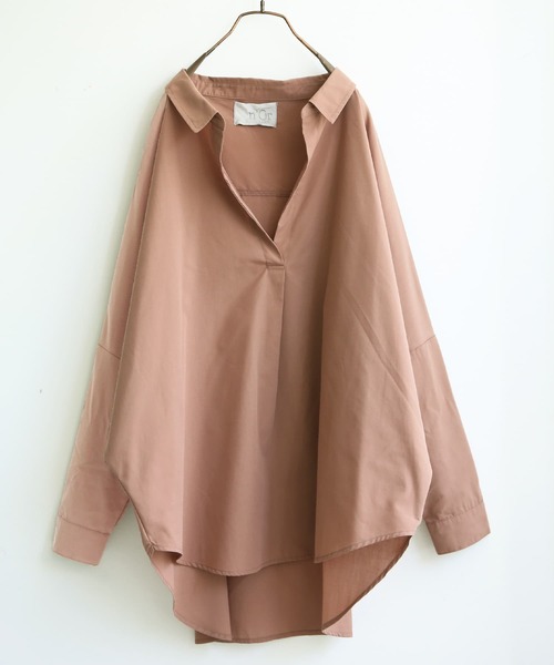n'OrLABEL（ノアールレーベル）の「『スキッパーネックシルエットシャツ』（シャツ/ブラウス・レディース・ホワイト/ブラック/カーキ/ピンクベージュ・FREE）」の12枚目の写真
