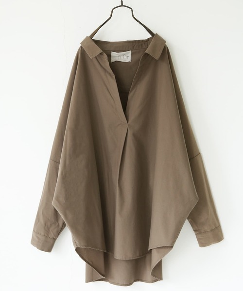 n'OrLABEL（ノアールレーベル）の「『スキッパーネックシルエットシャツ』（シャツ/ブラウス・レディース・ホワイト/ブラック/カーキ/ピンクベージュ・FREE）」の13枚目の写真