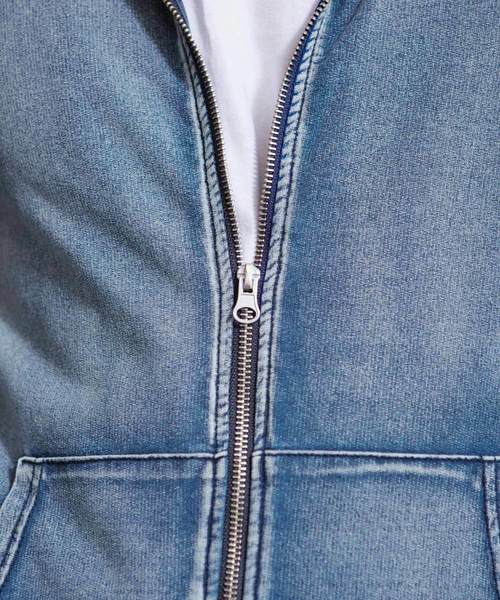 カット デニム ZIP パーカー / ジップパーカー 長袖 カット デニム ZIP パーカー / ジップパーカー 長袖
