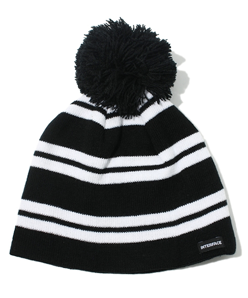 BEAMS（ビームス）の「◎INTERFACE / STRIPE POM POM BEANIE（ニットキャップ/ビーニー・メンズ・ブラック/ワイン・ONE SIZE）」の2枚目の写真