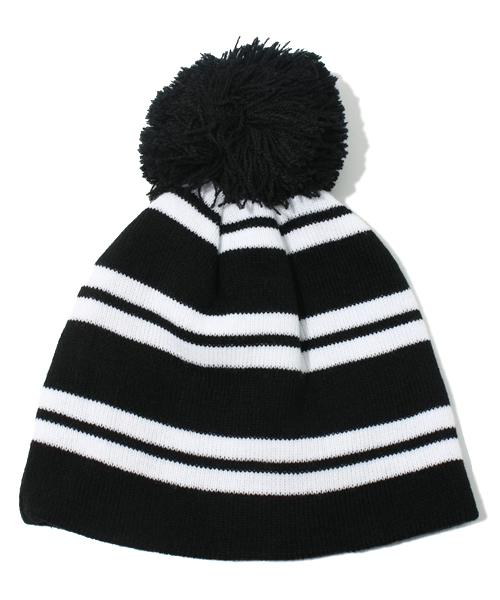 BEAMS（ビームス）の「◎INTERFACE / STRIPE POM POM BEANIE（ニットキャップ/ビーニー・メンズ・ブラック/ワイン・ONE SIZE）」の4枚目の写真