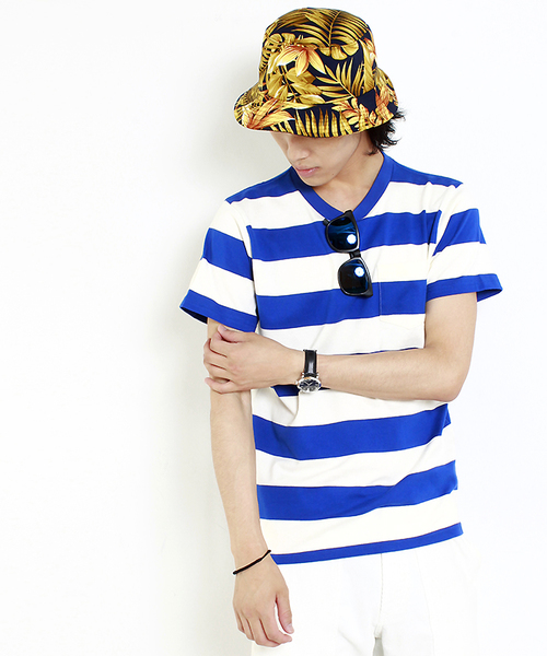 WEGO（ウィゴー）の「WEGO/ワイドボーダーTシャツ（Tシャツ/カットソー・メンズ・グリーン/トリコロール/ブルー/ブラック/ターコイズブルー・LARGE/MEDIUM）」の5枚目の写真