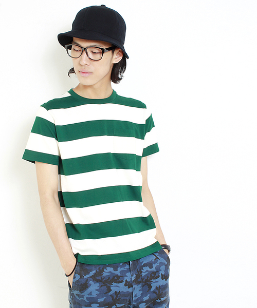 WEGO（ウィゴー）の「WEGO/ワイドボーダーTシャツ（Tシャツ/カットソー・メンズ・グリーン/トリコロール/ブルー/ブラック/ターコイズブルー・LARGE/MEDIUM）」の3枚目の写真