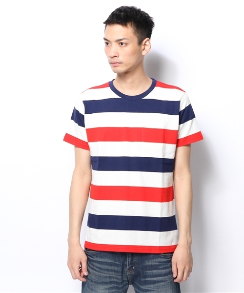 WEGO（ウィゴー）の「WEGO/ワイドボーダーTシャツ（Tシャツ/カットソー・メンズ・グリーン/トリコロール/ブルー/ブラック/ターコイズブルー・LARGE/MEDIUM）」の11枚目の写真