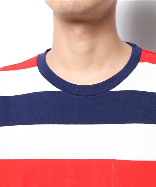 WEGO（ウィゴー）の「WEGO/ワイドボーダーTシャツ（Tシャツ/カットソー・メンズ・グリーン/トリコロール/ブルー/ブラック/ターコイズブルー・LARGE/MEDIUM）」の6枚目の写真