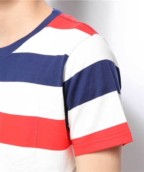 WEGO（ウィゴー）の「WEGO/ワイドボーダーTシャツ（Tシャツ/カットソー・メンズ・グリーン/トリコロール/ブルー/ブラック/ターコイズブルー・LARGE/MEDIUM）」の7枚目の写真