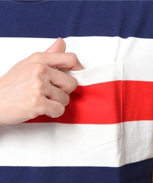 WEGO（ウィゴー）の「WEGO/ワイドボーダーTシャツ（Tシャツ/カットソー・メンズ・グリーン/トリコロール/ブルー/ブラック/ターコイズブルー・LARGE/MEDIUM）」の8枚目の写真