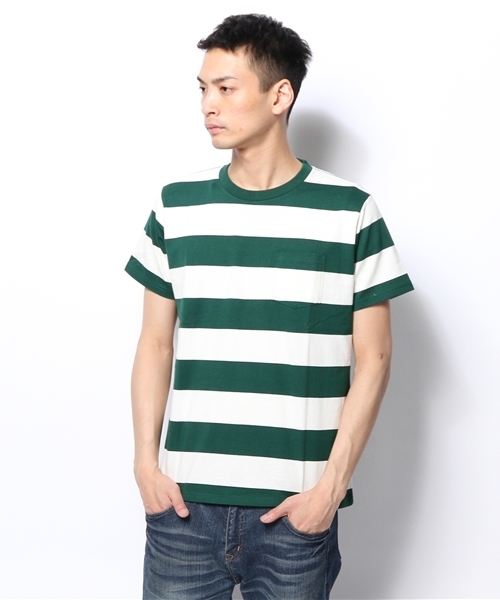 WEGO（ウィゴー）の「WEGO/ワイドボーダーTシャツ（Tシャツ/カットソー・メンズ・グリーン/トリコロール/ブルー/ブラック/ターコイズブルー・LARGE/MEDIUM）」の15枚目の写真