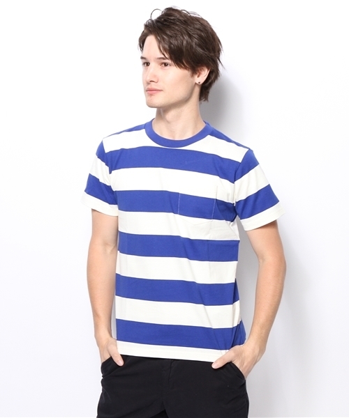 WEGO（ウィゴー）の「WEGO/ワイドボーダーTシャツ（Tシャツ/カットソー・メンズ・グリーン/トリコロール/ブルー/ブラック/ターコイズブルー・LARGE/MEDIUM）」の16枚目の写真