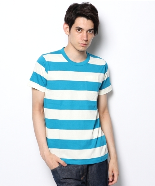 WEGO（ウィゴー）の「WEGO/ワイドボーダーTシャツ（Tシャツ/カットソー・メンズ・グリーン/トリコロール/ブルー/ブラック/ターコイズブルー・LARGE/MEDIUM）」の19枚目の写真