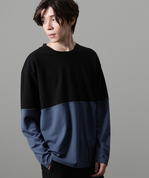 JUNRED(ジュンレッド)の「ポンチクルーネック切替ロンT(Tシャツ/カットソー・メンズ・ブラック系その他/ベージュ系その他/オレンジ系その他・S/M/L)」の2枚目の写真