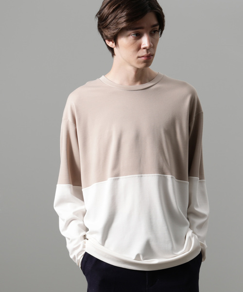 JUNRED(ジュンレッド)の「ポンチクルーネック切替ロンT(Tシャツ/カットソー・メンズ・ブラック系その他/ベージュ系その他/オレンジ系その他・S/M/L)」の3枚目の写真