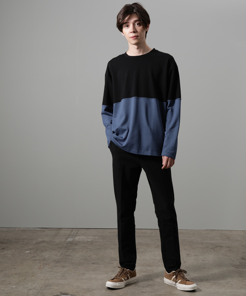 JUNRED(ジュンレッド)の「ポンチクルーネック切替ロンT(Tシャツ/カットソー・メンズ・ブラック系その他/ベージュ系その他/オレンジ系その他・S/M/L)」の11枚目の写真