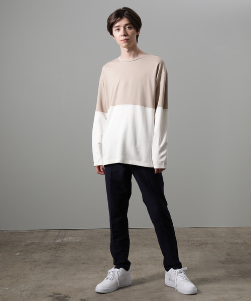 JUNRED(ジュンレッド)の「ポンチクルーネック切替ロンT(Tシャツ/カットソー・メンズ・ブラック系その他/ベージュ系その他/オレンジ系その他・S/M/L)」の4枚目の写真