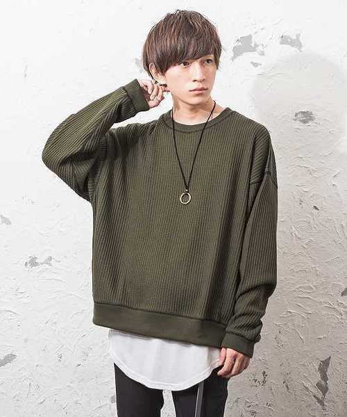 MinoriTY（マイノリティ）の「配色ステッチビッグトレーナー ビッグシルエット（スウェット・メンズ・ブラック/オフホワイト/カーキ・M/L）」の3枚目の写真