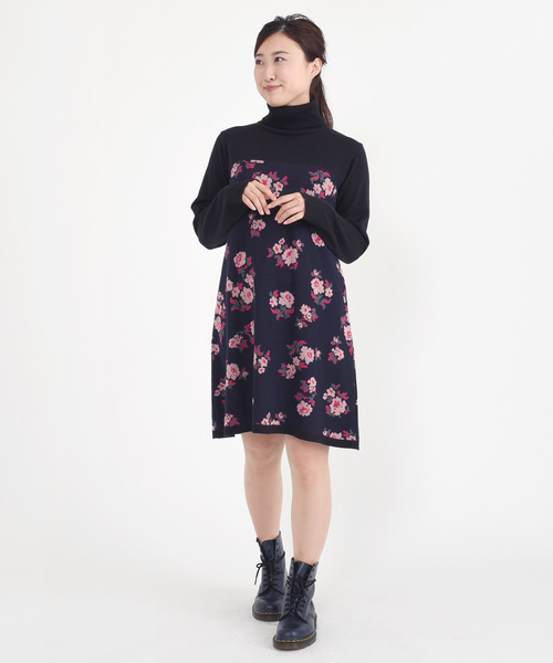 Mary Quant マリークヮント の ランダムフラワージャカードニット ワンピース ワンピース Wear Mary Quant マリークヮント の ランダムフラワージャカードニット ワンピース ワンピース Wear