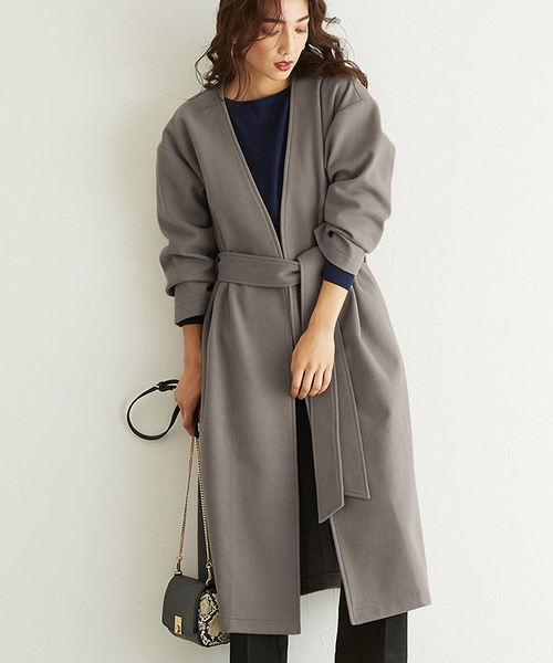Pierrot(ピエロ)の「ライトメルトンノーカラーガウンコート(ノーカラージャケット)」|グレー系その他