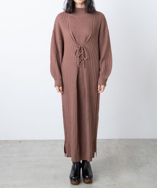 超目玉 のwego ニットウエストレースアップロングワンピース ワンピース Wego ウィゴー のファッション セール