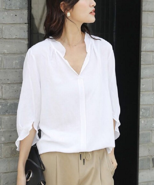 Doula Doula(ドゥーラドゥーラ)の「バンドカラーシャツ(シャツ/ブラウス・レディース・ホワイト/ブラック・FREE)」の2枚目の写真