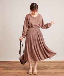 natural couture | 【WEB限定】ランダムプリーツパール釦ワンピース(ワンピース)