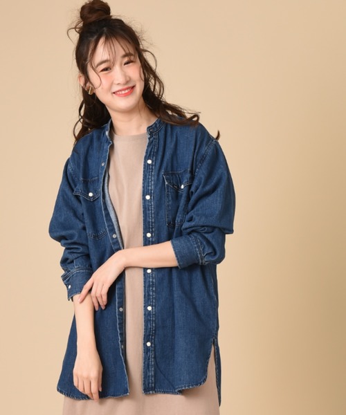 Lee（リー）の「【Lee】BAND COLLAR SHIRTS（シャツ/ブラウス・レディース・ブルー/ホワイト/パープル・FREE）」の21枚目の写真