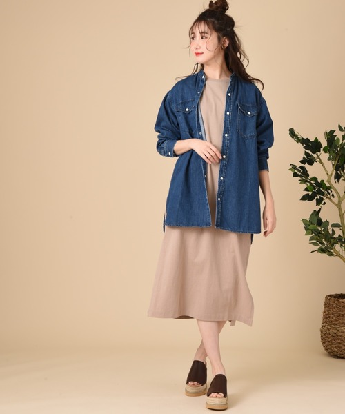 Lee（リー）の「【Lee】BAND COLLAR SHIRTS（シャツ/ブラウス・レディース・ブルー/ホワイト/パープル・FREE）」の18枚目の写真