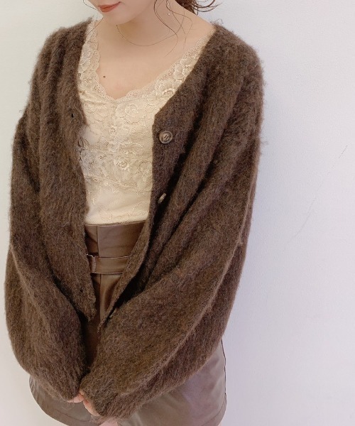 VANNIE U(ヴァニーユー)の「モヘアタッチ2WAYニットカーディガン(カーディガン/ボレロ・レディース・ブラウン/アイボリー/ブルー・FREE)」の3枚目の写真